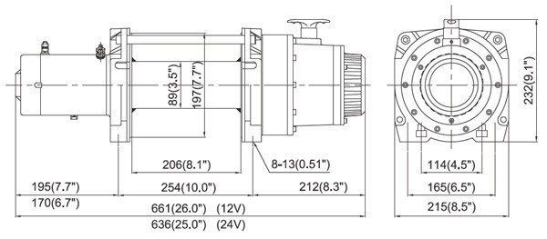 Размеры электрической лебедки ComeUp DV-15